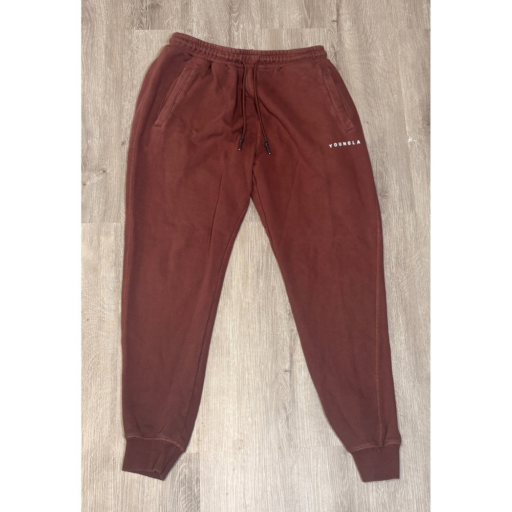 Young LA Womens Brown Maroon Cotton Jogger Sweatpants Size Large Gym Active